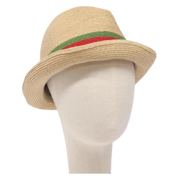 GUCCI Web Sherry Line Hat Abaca Beige Red Green 234137 Auth yk18743